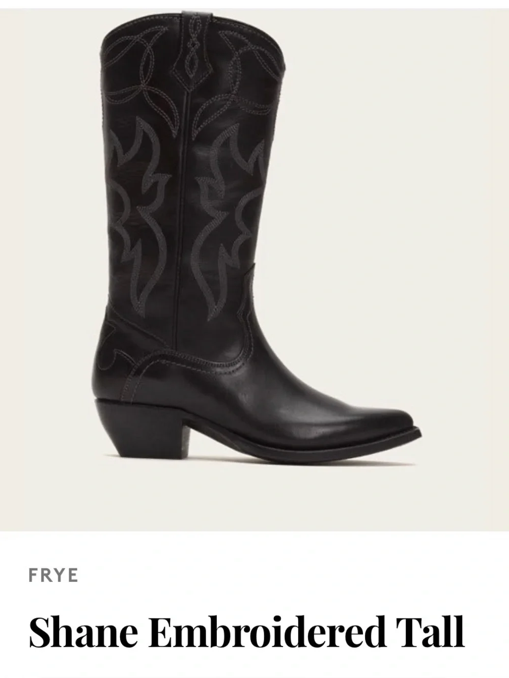 FRYE Black Shane Embroidered Tall Leather Boots size 7.5
